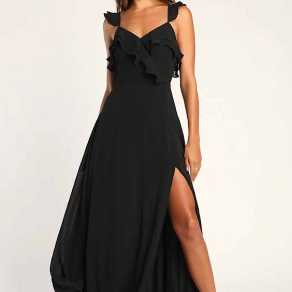 Lulu's Black Ruffle Maxi Dress - Picture 1 of 8